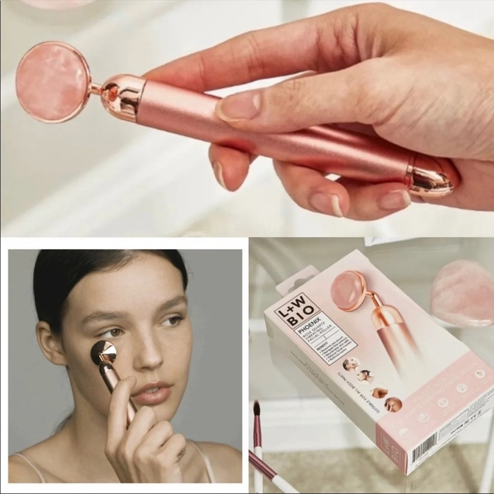 🌹 LUXE + WILLOW PHOENIX Rose Quartz Stone Vibrating Facial Massager Rose Gold